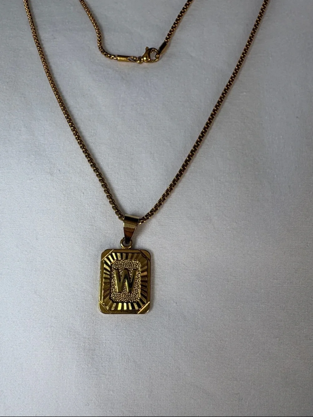 Gold Initial W Pendant Rectangle Necklace Women's Jewelry - Picture 3 of 6